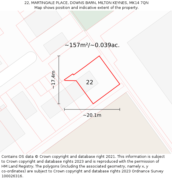22, MARTINGALE PLACE, DOWNS BARN, MILTON KEYNES, MK14 7QN: Plot and title map