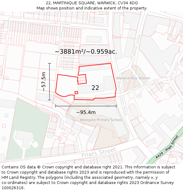 22, MARTINIQUE SQUARE, WARWICK, CV34 4DG: Plot and title map