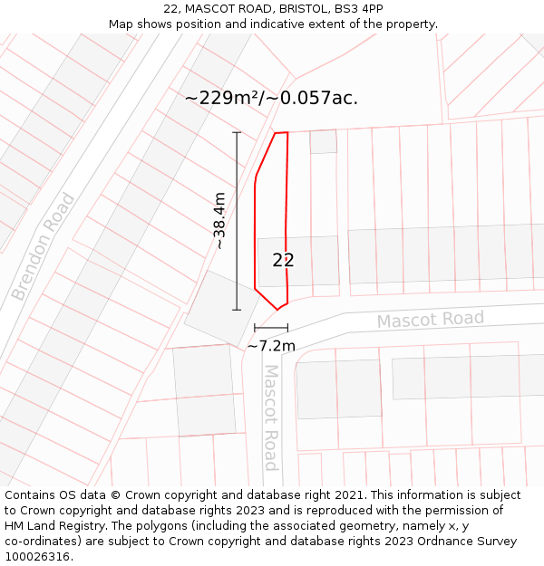 22, MASCOT ROAD, BRISTOL, BS3 4PP: Plot and title map