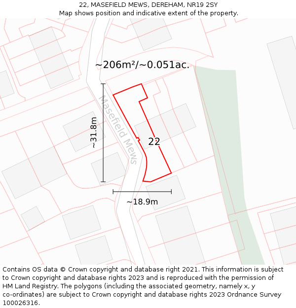 22, MASEFIELD MEWS, DEREHAM, NR19 2SY: Plot and title map