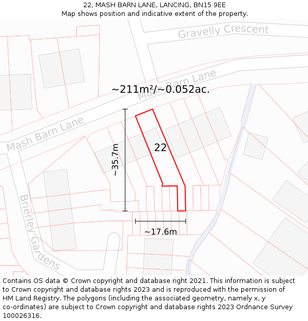 22, MASH BARN LANE, LANCING, BN15 9EE: Plot and title map