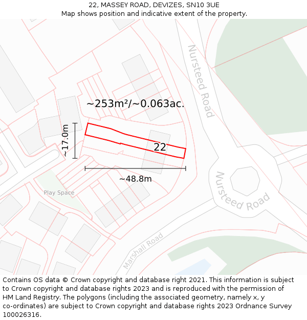 22, MASSEY ROAD, DEVIZES, SN10 3UE: Plot and title map