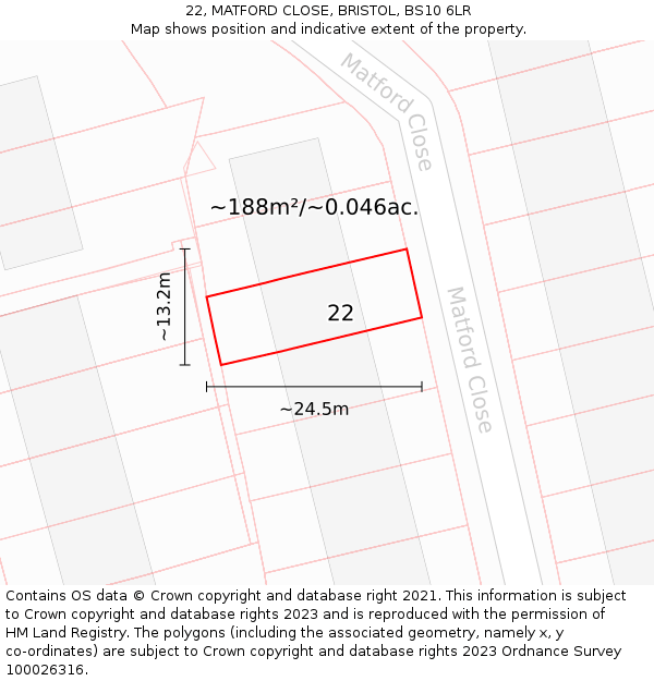 22, MATFORD CLOSE, BRISTOL, BS10 6LR: Plot and title map