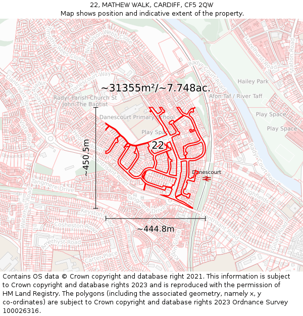22, MATHEW WALK, CARDIFF, CF5 2QW: Plot and title map