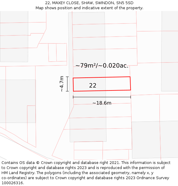 22, MAXEY CLOSE, SHAW, SWINDON, SN5 5SD: Plot and title map