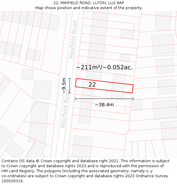 22, MAYFIELD ROAD, LUTON, LU2 8AP: Plot and title map