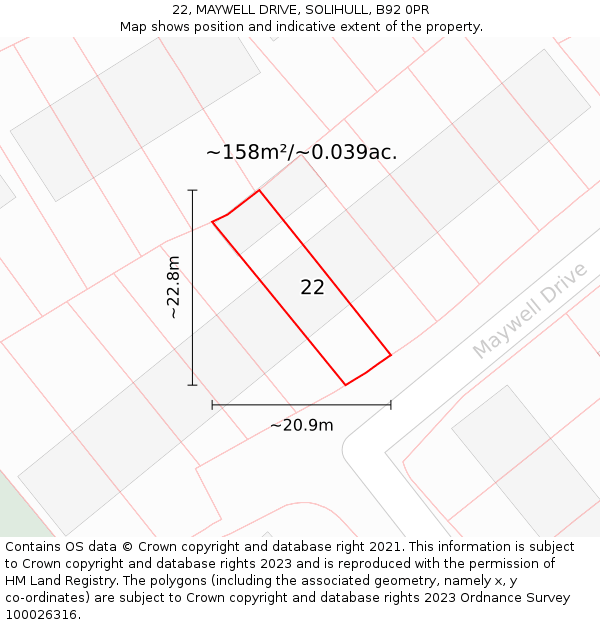 22, MAYWELL DRIVE, SOLIHULL, B92 0PR: Plot and title map