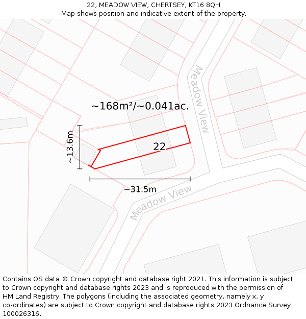 22, MEADOW VIEW, CHERTSEY, KT16 8QH: Plot and title map