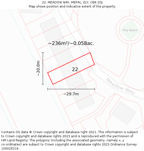 22, MEADOW WAY, MEPAL, ELY, CB6 2GJ: Plot and title map