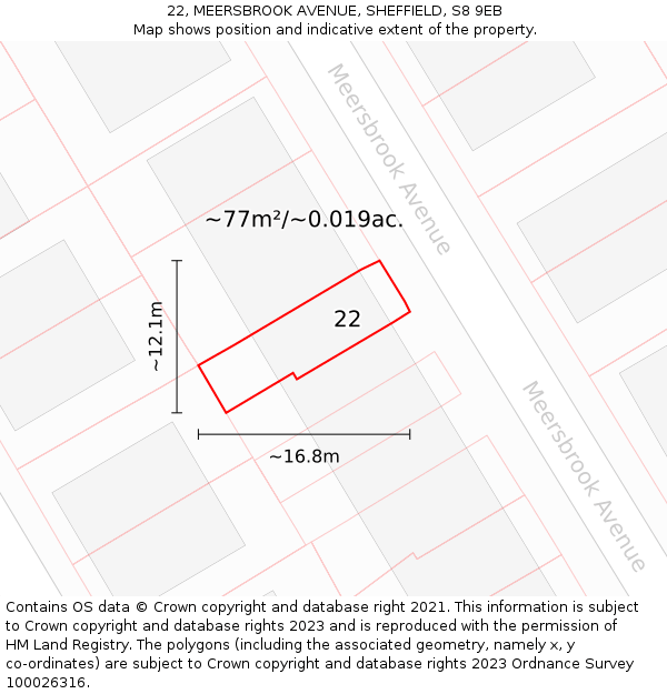 22, MEERSBROOK AVENUE, SHEFFIELD, S8 9EB: Plot and title map