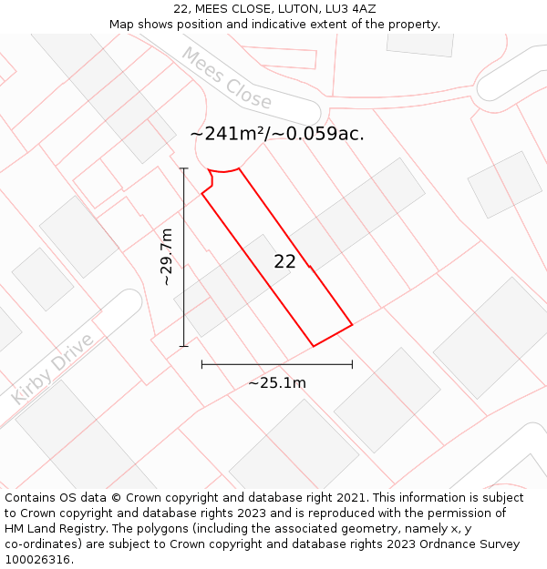 22, MEES CLOSE, LUTON, LU3 4AZ: Plot and title map