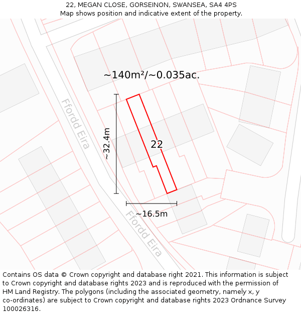 22, MEGAN CLOSE, GORSEINON, SWANSEA, SA4 4PS: Plot and title map