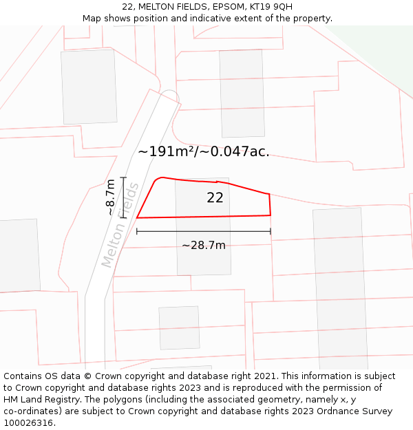 22, MELTON FIELDS, EPSOM, KT19 9QH: Plot and title map