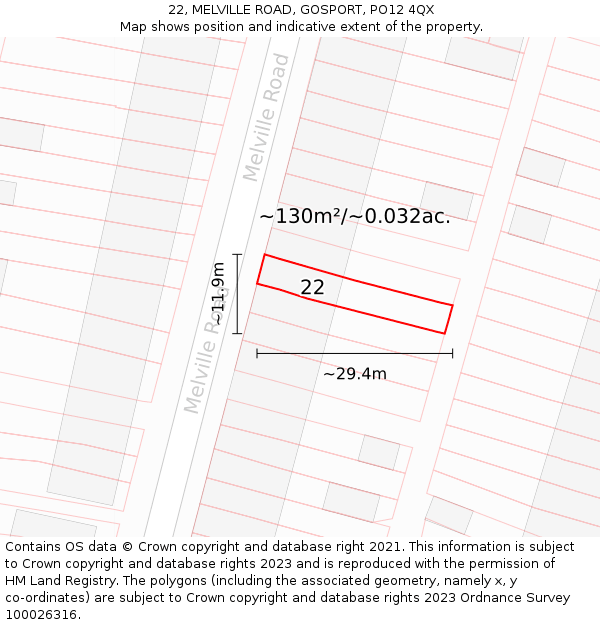22, MELVILLE ROAD, GOSPORT, PO12 4QX: Plot and title map