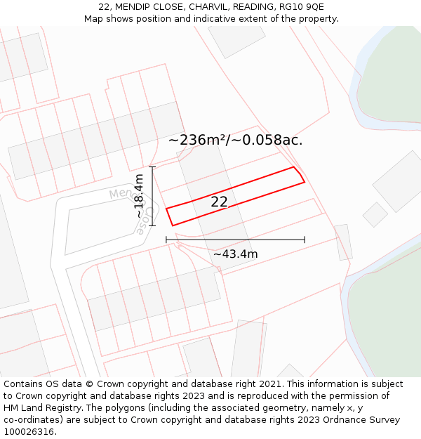 22, MENDIP CLOSE, CHARVIL, READING, RG10 9QE: Plot and title map