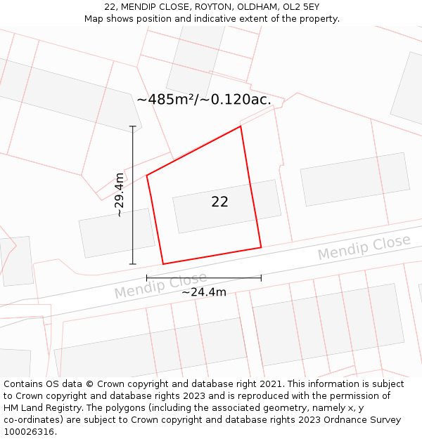 22, MENDIP CLOSE, ROYTON, OLDHAM, OL2 5EY: Plot and title map