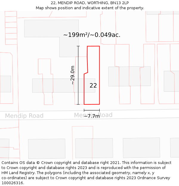 22, MENDIP ROAD, WORTHING, BN13 2LP: Plot and title map