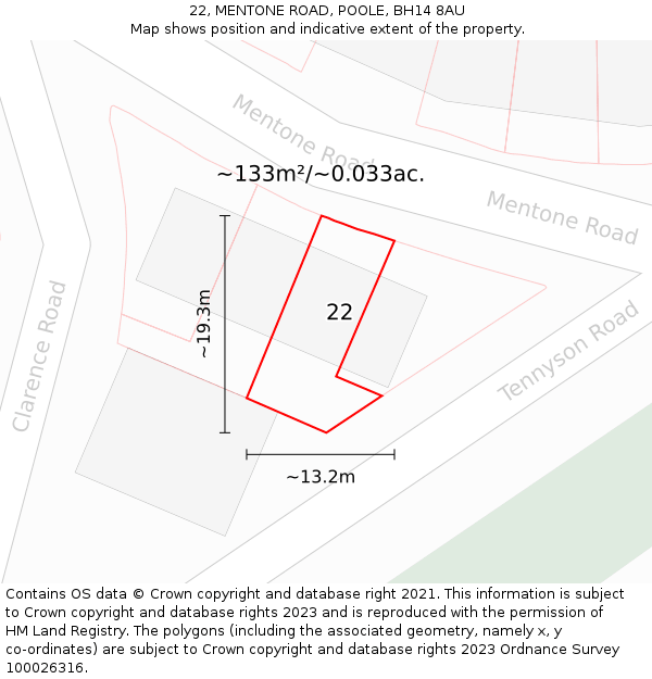 22, MENTONE ROAD, POOLE, BH14 8AU: Plot and title map