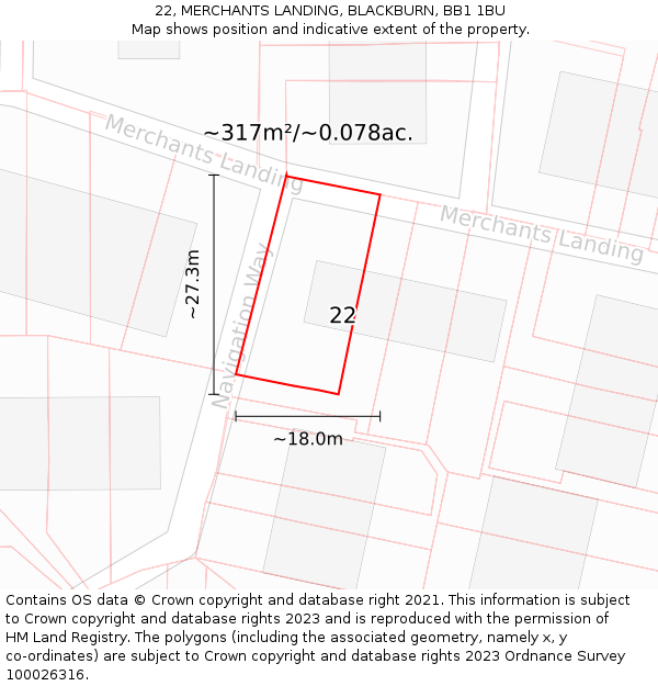 22, MERCHANTS LANDING, BLACKBURN, BB1 1BU: Plot and title map