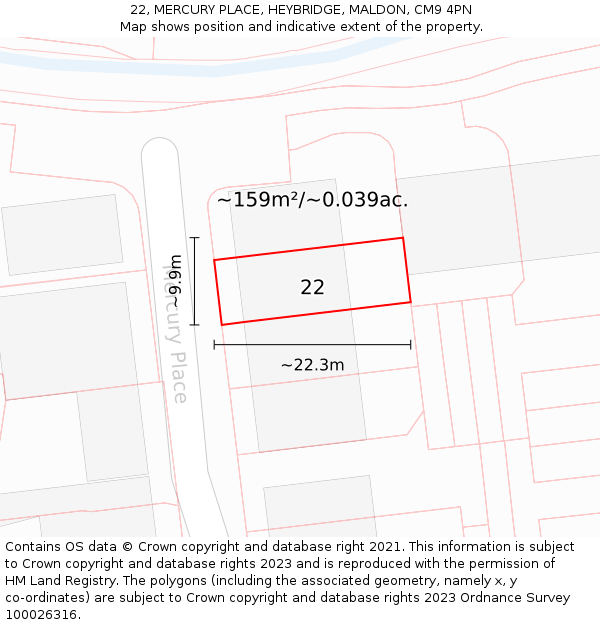 22, MERCURY PLACE, HEYBRIDGE, MALDON, CM9 4PN: Plot and title map