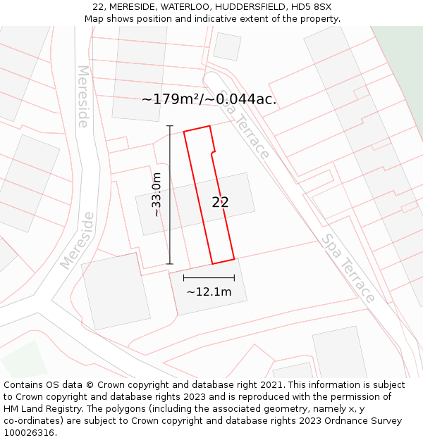22, MERESIDE, WATERLOO, HUDDERSFIELD, HD5 8SX: Plot and title map
