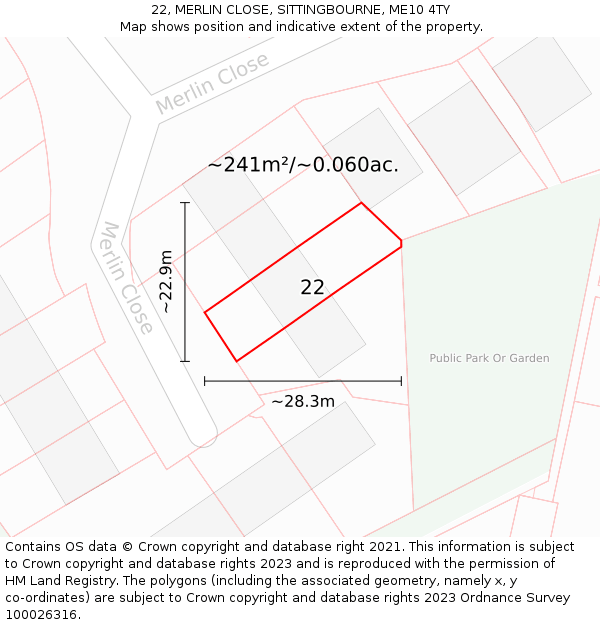 22, MERLIN CLOSE, SITTINGBOURNE, ME10 4TY: Plot and title map