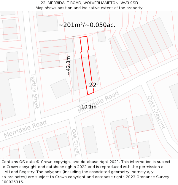 22, MERRIDALE ROAD, WOLVERHAMPTON, WV3 9SB: Plot and title map