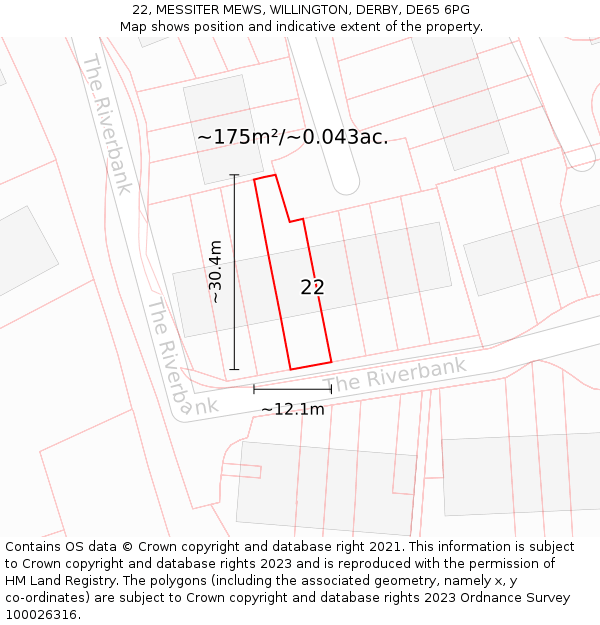 22, MESSITER MEWS, WILLINGTON, DERBY, DE65 6PG: Plot and title map