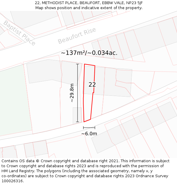 22, METHODIST PLACE, BEAUFORT, EBBW VALE, NP23 5JF: Plot and title map