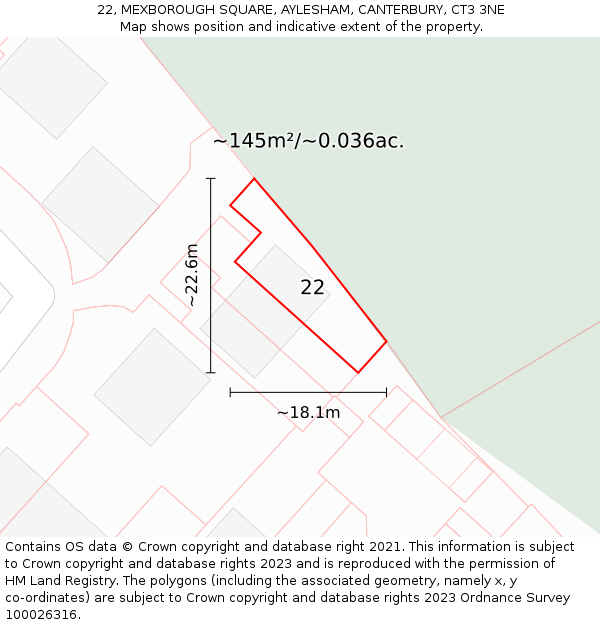 22, MEXBOROUGH SQUARE, AYLESHAM, CANTERBURY, CT3 3NE: Plot and title map