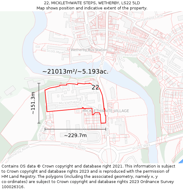 22, MICKLETHWAITE STEPS, WETHERBY, LS22 5LD: Plot and title map
