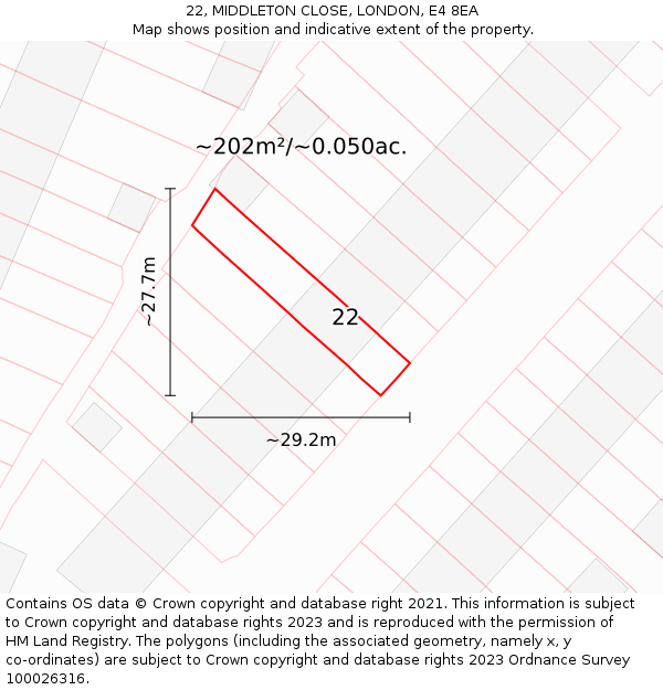 22, MIDDLETON CLOSE, LONDON, E4 8EA: Plot and title map