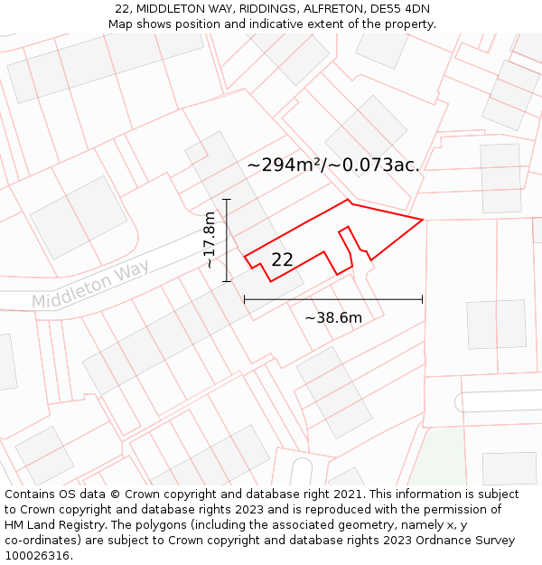 22, MIDDLETON WAY, RIDDINGS, ALFRETON, DE55 4DN: Plot and title map