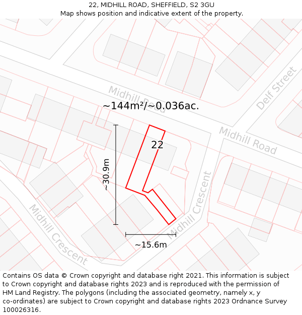 22, MIDHILL ROAD, SHEFFIELD, S2 3GU: Plot and title map