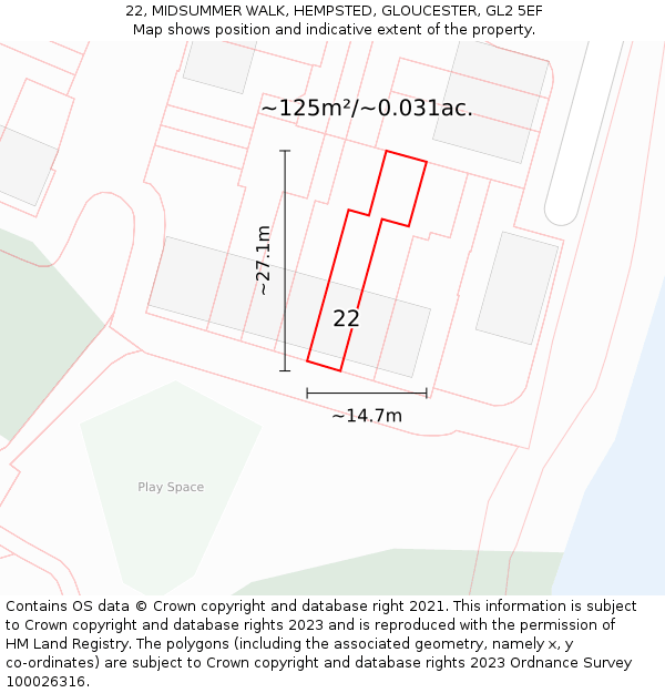 22, MIDSUMMER WALK, HEMPSTED, GLOUCESTER, GL2 5EF: Plot and title map