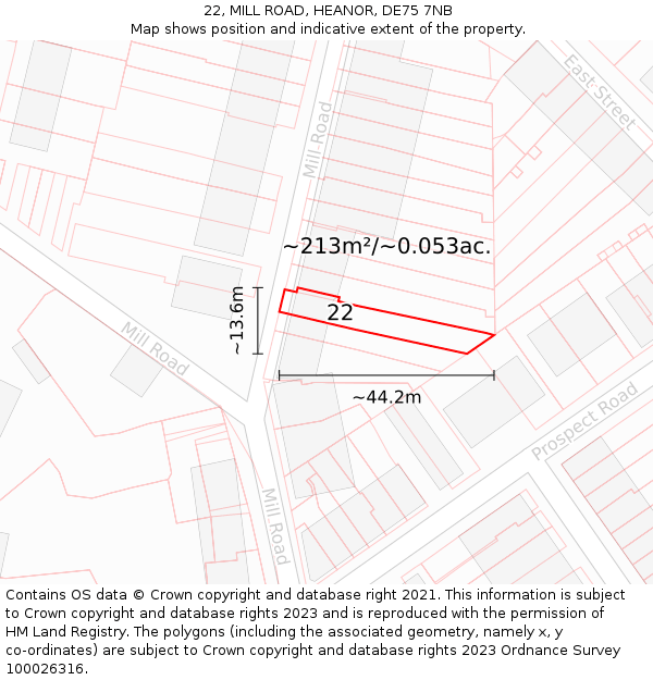 22, MILL ROAD, HEANOR, DE75 7NB: Plot and title map