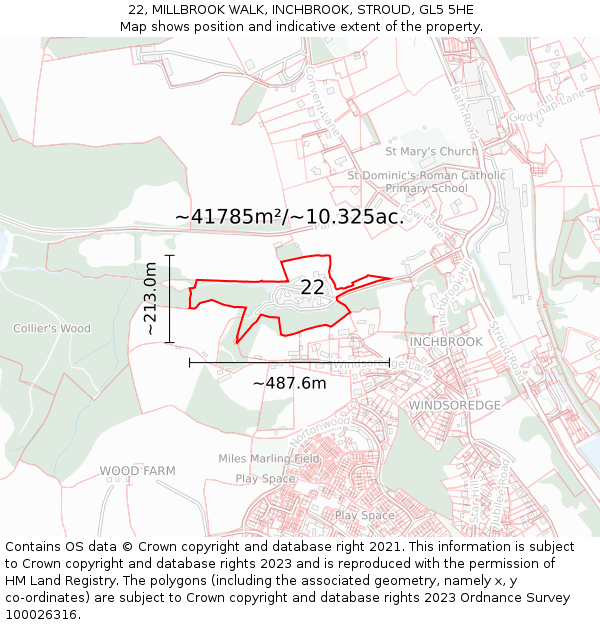 22, MILLBROOK WALK, INCHBROOK, STROUD, GL5 5HE: Plot and title map