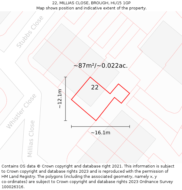 22, MILLIAS CLOSE, BROUGH, HU15 1GP: Plot and title map