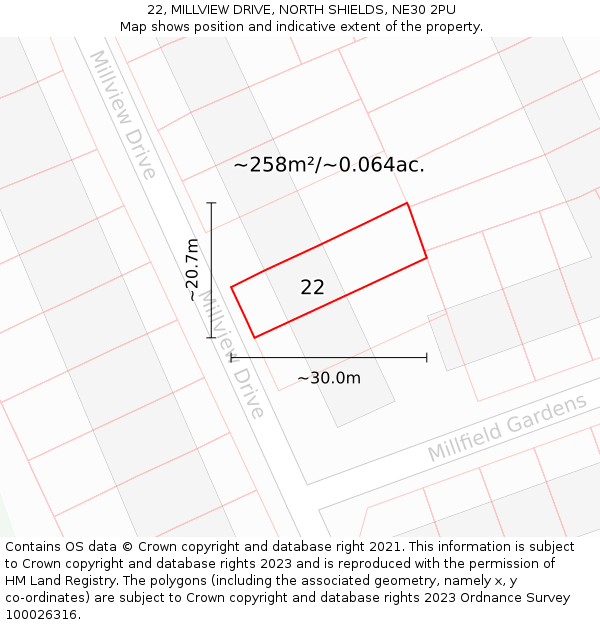 22, MILLVIEW DRIVE, NORTH SHIELDS, NE30 2PU: Plot and title map