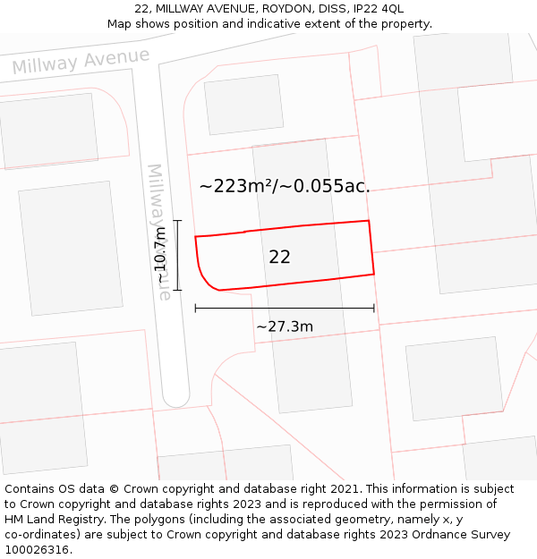 22, MILLWAY AVENUE, ROYDON, DISS, IP22 4QL: Plot and title map