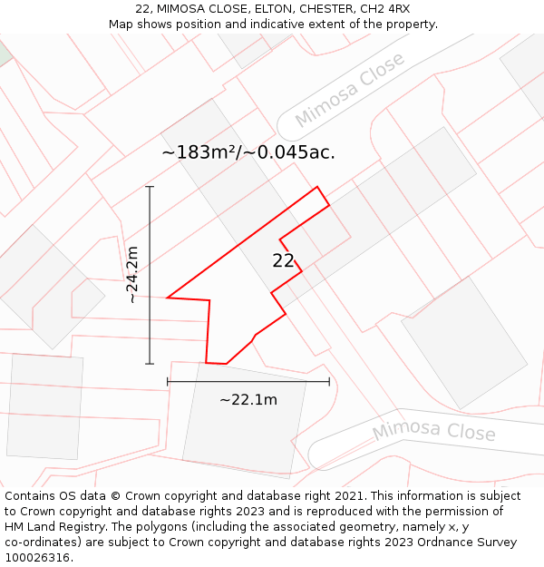 22, MIMOSA CLOSE, ELTON, CHESTER, CH2 4RX: Plot and title map