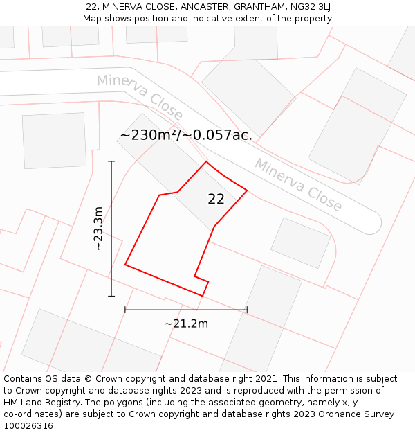 22, MINERVA CLOSE, ANCASTER, GRANTHAM, NG32 3LJ: Plot and title map
