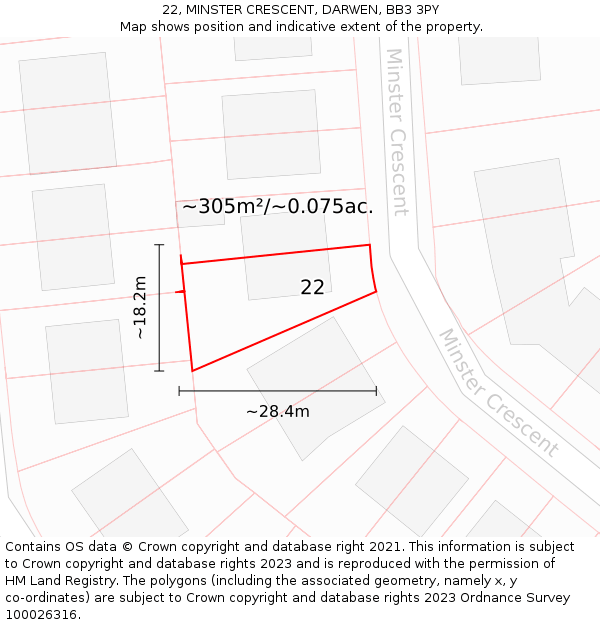 22, MINSTER CRESCENT, DARWEN, BB3 3PY: Plot and title map