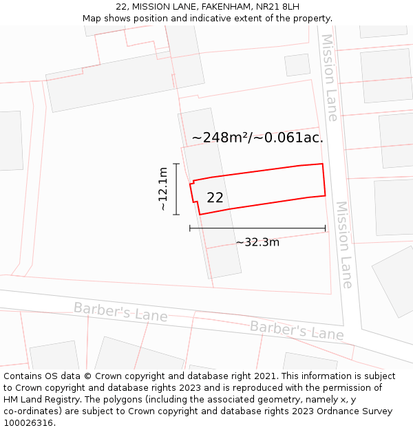 22, MISSION LANE, FAKENHAM, NR21 8LH: Plot and title map