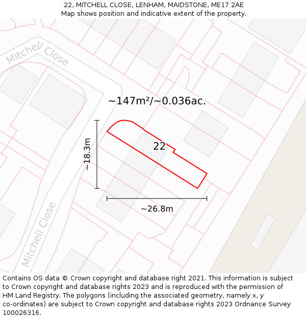 22, MITCHELL CLOSE, LENHAM, MAIDSTONE, ME17 2AE: Plot and title map