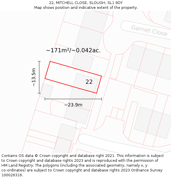 22, MITCHELL CLOSE, SLOUGH, SL1 9DY: Plot and title map