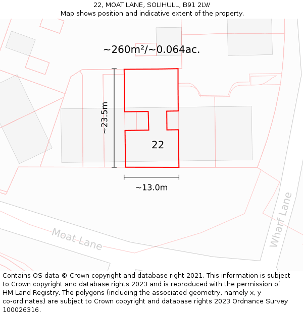 22, MOAT LANE, SOLIHULL, B91 2LW: Plot and title map