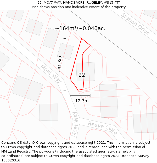 22, MOAT WAY, HANDSACRE, RUGELEY, WS15 4TT: Plot and title map