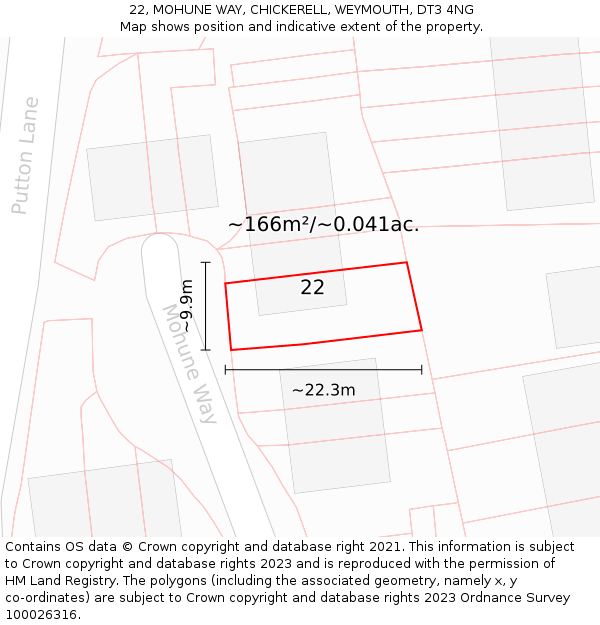 22, MOHUNE WAY, CHICKERELL, WEYMOUTH, DT3 4NG: Plot and title map