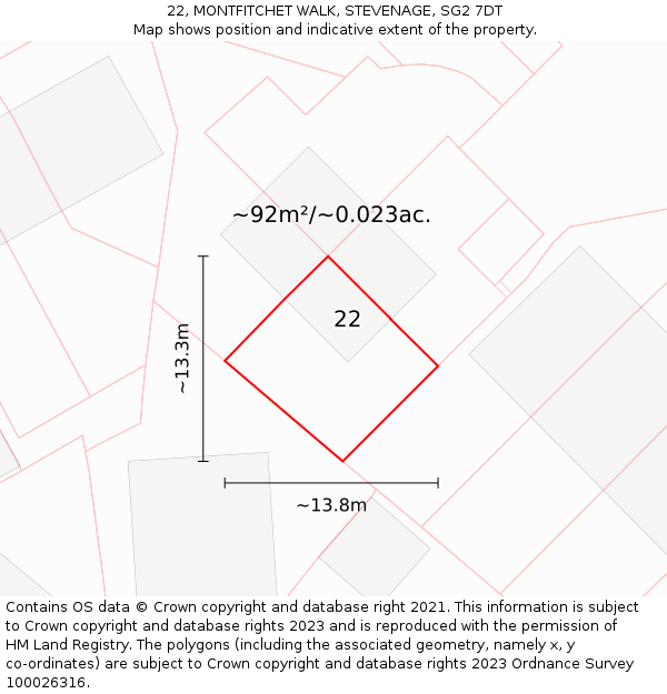 22, MONTFITCHET WALK, STEVENAGE, SG2 7DT: Plot and title map